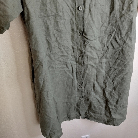 FLAX lagenlook button down shirt dress pockets sz L - Picture 3 of 10